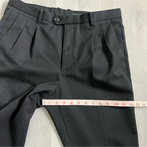 ALLSAINTS MENS TALLIS WOOL PANTS CHARCOAL BLACK CROPPED PLEATED POCKETS 32